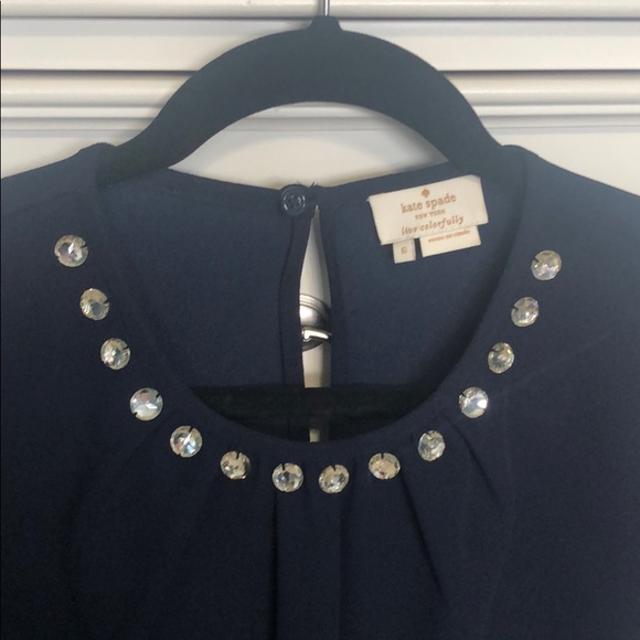 kate spade Tops - Kate Spade Rhinestone Collar Navy Blue Blouse kate spade Tops - Kate Spade Rhinestone Collar Navy Blue Blouse